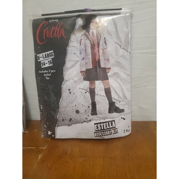 Disney Cruella Estella Girls Halloween Costume Accessory Kit Wig Size 14-16 NEW - Picture 2 of 8